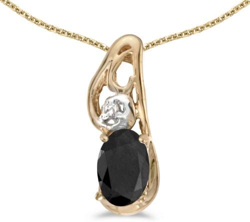 10k Yellow Gold Oval Onyx And Diamond Pendant