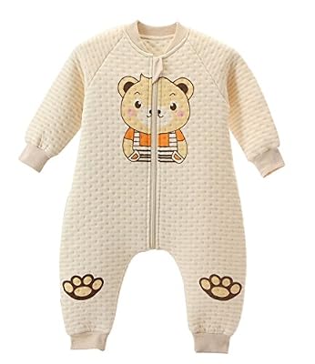 Happy Cherry Pyjama Enfant Bébé Fille Garçon Sac de Couchage Gigoteuse Grenouillères Combinaison Douillette 2 Glissière avec Manches Longues Amovibles Imprimé Animal Ours pour 4-5ans