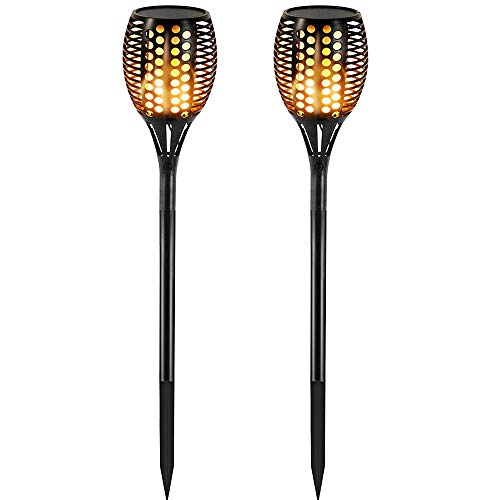 Luz de Tiki Llama, Luposwiten 96LED Luces Jardin Solares Exterior Decorativas, IP65 Parpadeo Antorchas de Lámpara Calle Para Patio, Jardín, Césped, Camino, Porche [2 Pieza]