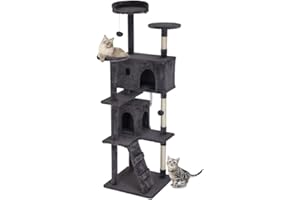 Cat Tree Tower, Actask 171cm Cat Tree for Indoor Cats with Multi-Level Climbing Tower and Scratching Posts, Stable Cattower with Ladder for Kitty Kitten, Grey