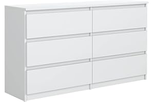 Tesconcept Kommode mit 6 Schubladen 119 cm Weiß Matt, Sideboard Schrank, Mehrzweckschrank Regal Wohnzimmer Schlafzimmer Möbel | 119x77x33cm | Spanplatte Plattenstärke 16mm4