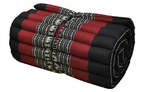 Kapok Thaikissen Rollmatte schmal, schwarz/rot Elefant