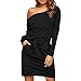 Produktbild feiXIANG Damen frauen Langes lockeres Gürtel kleidsolide schulter ab lange ärmel elastischen abend party mini kleid (M, Schwarz)