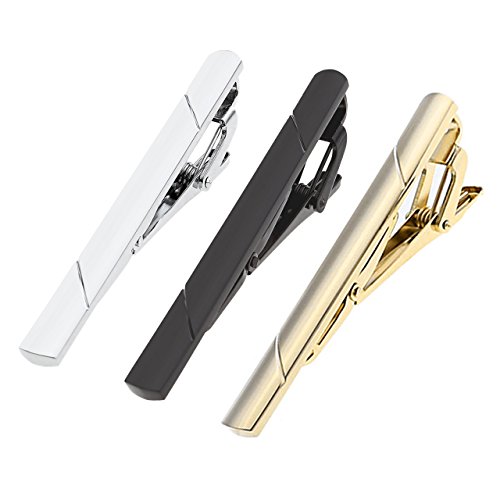 PiercingJ 3X Herren Krawattennadel Krawattenklammer Set Business Hochzeit Tie Clip Silber Gold Schwarz aus Edelstahl mit 1x Geschenk-Box