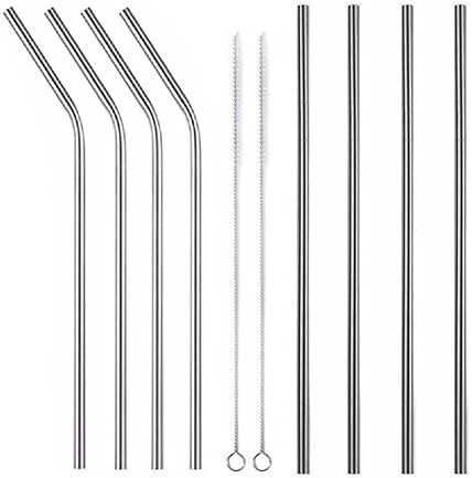 PINKOPINK 8pcs Reusable Straws, 10.5 inch Extra Long Stainless Steel Drinking Straws Sets with 2 Cleaning Brush for 30 Oz Cups and Glasses