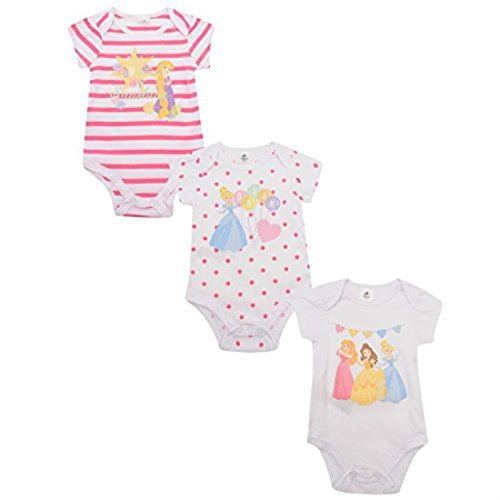 Disney Kids 3 Pack Baby Bodysuit Girls Character Design 3 Pack Press Stud Princess 0-3 Mnth