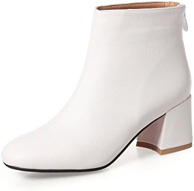 KingRover Women's Chunky Heel Square Toe PU Leather Comfort Handmade Dress Ankle Booties