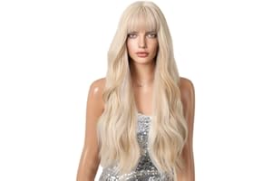 CGVG Perücke Damen Blond Lange Gewellte Blonde Perücke Frauen mit Pony Tägliche Verwendung Party Karneval