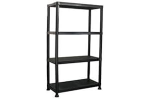 AOLEYTECH 4 TIER BLACK PLASTIC GARAGE STORAGE SHELVING SHELVES STORAGE UNIT SHED SHELF