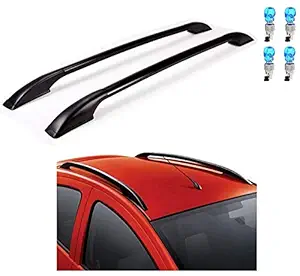 Vocado Car Drill Free Black Colour Roof Rail with Adhesive Tape for Renault Triber + Vocado Blue Skull Car Tyre LED Motion Sensor Set of 4-Mahindra XUV 500 Type 1