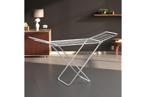 amazon basics 3-Way Foldable Cloth Drying Stand – Lightweight Mild Steel Collapsible Rack with 20 Rails & 42 Ft Rack Length (Silver)