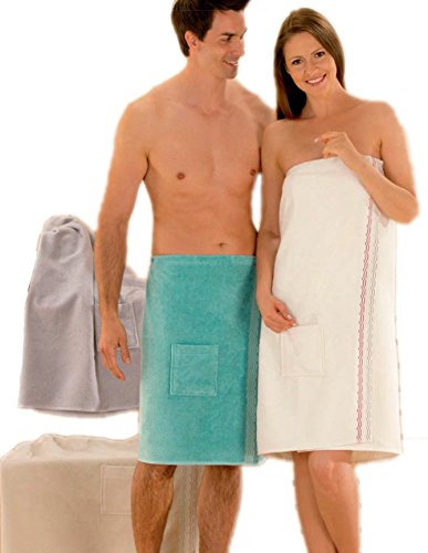 Betz Damen Saunakilt Frottee Sauna Kilt 100% Baumwolle, mit Klettverschluss, Farben: grün, beige, creme, grau Farbe grau