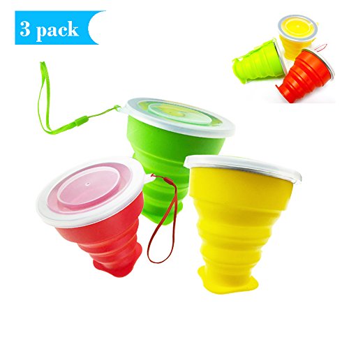 SSFW 300ML Faltbare Reise becher - 100% Food-grade Silikon Tasse für Camping Reisen und Wandern (3cups-3colours)