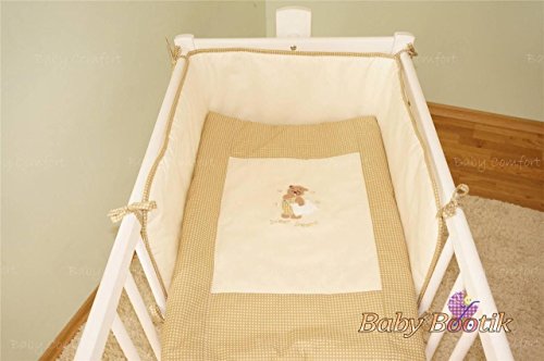 Quilt with Crib Bumper 2 Piece Bedding Set Embroidered Bear and Pillow - BEIGE