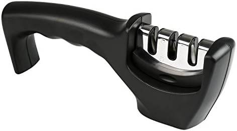 Knife Sharpener, Ballery Manual Kitchen Knife Sharpeners with 3-Stage Wheel System, Anti-Slip Handle (Black)