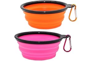 COOLON Collapsible Dog Bowl,Collapsible Dog Water Bowls for Cats Dogs, Portable Pet Feeding Watering Dish,Portable Dog Water Food Bowl with Carabiner (Small(350ML), pink+Orange)