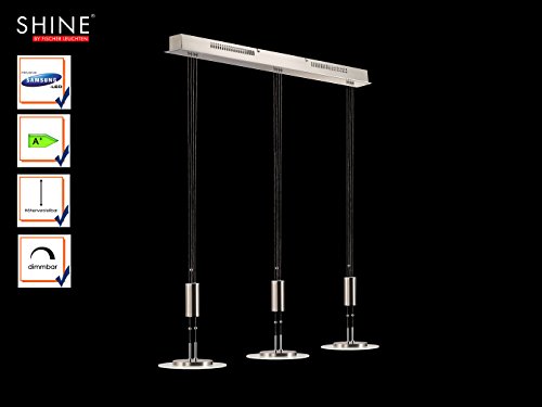 Preisvergleich Produktbild 3-flammige LED Pendelleuchte SHINE-LED, Glasschirme, höhenverstellbar / dimmbar, Fischer Leuchten 16903