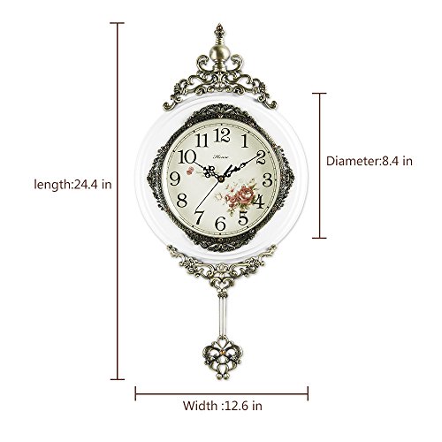 HENSE 13-Zoll-Antik Retro Dekorative Holz Uhren Ultra-Mute Silent-Quarz-Uhrwerk aus Holz Wanduhr mit Schaukel Pendel HP06 (Weiß) - 5