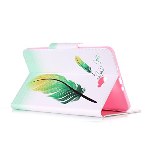 Samsung Galaxy Tab A 10.1 T580 Ledertasche Smart Cover,Samsung Galaxy Tab A T580 Hülle,Ekakashop Ultradünn Fashion Bunt Gelbgrüne Federn Muster Painting Flip Cover im Bookstyle Kunstleder Schutzhülle Magnetverschluss PU Leder Schale Ständer Hülle Case TPU Innere Tasche Etui mit Magnetverschluss Wallet Kreditkarte Card Holder Slot für Samsung Galaxy Tab A SM-T580 SM-T585 10.1 Zoll + 1x Kostenlos Ständer (Farbe zufällig) - 6