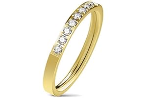 Autiga Damen Ring Edelstahl Partnerring Ehering Zirkonia Kristalle