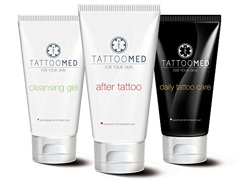 TattooMed Tattoo-Pflege Set, Medizinisches Hautpflegekomplettsystem für tätowierte Haut, 3er Pack (3 x 100 ml)
