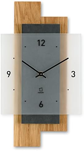 Wall Clock Mountain Path - Solid Oak Wood &amp; Slate - Made in Germany - Natuhr