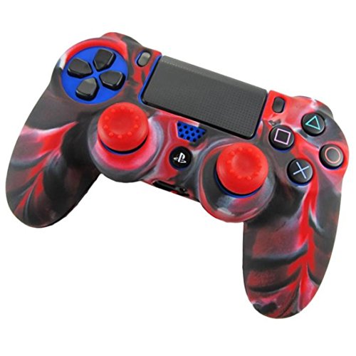 Preisvergleich Produktbild Upxiang PS4 Controller Schutz-Hülle, Weiche Camouflage Silikonhülle Griffe Skin Grip Schutzhülle für PlayStation 4 PS4 Controller (Rot)