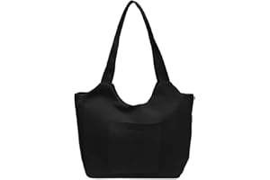 Mabecol Borsa Shopper Donna in Tela, Borsa Tote Capiente e Resistente Spalla Casual per Shopping, Università, Lavoro e Viaggi (Nero)