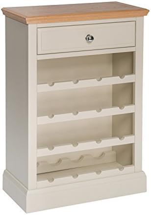 Donington White Painted 1 Drawer Wine Cabinet including Light Oak Top Holds 16 Bottles | Wooden Wine Rack Storage