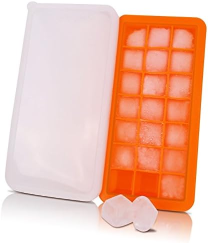 Ice Cube Trays Silicone, Premium Silicone 21 Cubes Ice Tray with Lid, Flexible Rubber Ice Cube Mold for Your Whiskey, Cocktail or Iced Coffee (Red)