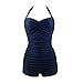 Janecrafts Women's Halter Neck Swimuits Rouched Bust Low Cut Jumpsuit Swim Suit Backless Swim Clothing
