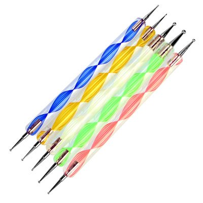 Set of 5 Multi Coloured Swirl Double Ended Nail Art Dotting/Marbleizing tools