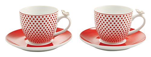SATUR Set Taza De Café con Plato 2 Uds. Jasmine Rojo/Blanco