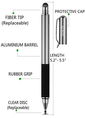 MEKO 2 Stück 2-in-1 Präziser Eingabestift Touchstift Disc-Stylus Touch Pen mit 4x Disc Tipps, 2x Fiber Tipps für Apple iPad iPhone Tablet Samsung Galaxy und alle Touchscreen-Geräte (Spacegrau/Blau) - 5