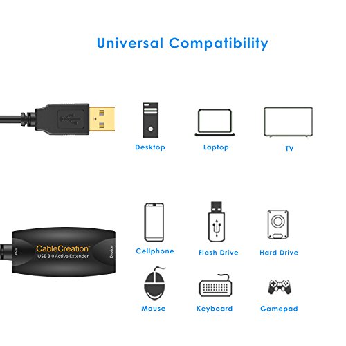 Gold (lang 16 FT) Super Speed USB 3.0 aktives Verlängerungskabel, USB 3.0 Extender USB-A-Stecker auf A-Buchse-Kabel, 5 Meter, schwarz - 4