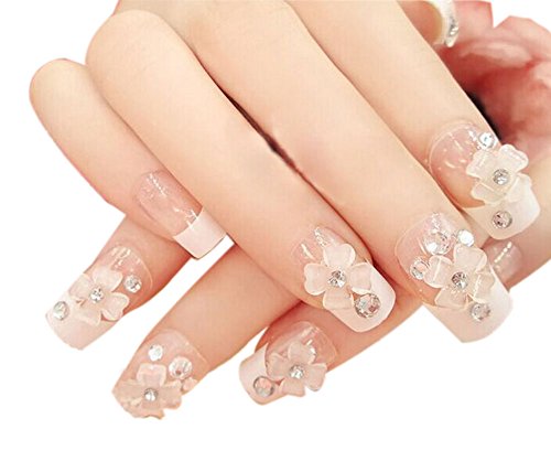 24 PCs Wedding Crystal Style Makeup Set DIY 3D Design False Nails, White