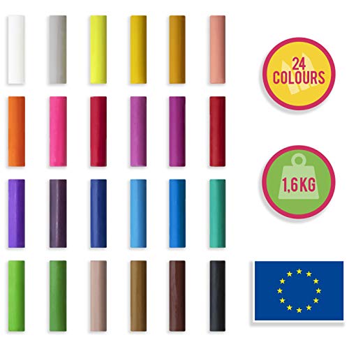 Creative Deco Pâte à Modeler pour Enfants | 24 Couleurs | 1600g | Sûr et Non Toxique | Ne Sèche Jamais | sans Gluten | Éducatif et Créatif