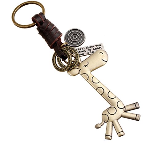 Fengteng Llavero de Aleación de Regalos Pequeños Hombres y Mujeres Retro Llavero Lindo de la Jirafa del Cuero Trenzado Llavero