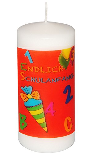 Kerzen – “ Zum Schulanfang – Ihr Wunsch – Motiv “ – 11 cm hoch – Tischkerze – Tischdeko / Schuleinführung – Schulstart – Schulkind / Schulanfänger – ABC Schütze – Deko Tisch – Kinderkerzen – Dekoration / Schultüte – Zuckertüte – Schulanfängerin – Tischkerzen – Schüler – Schüler – Mädchen & Jungen -Echtwachskerzen – Wachskerzen / Stumpenkerzen – Schulbeginn - 4