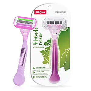 Sirona 4 Blade Reusable Hair Removal Razor for Women with Aloe Boost for Smooth Arms, Legs, Underarms & Bikini Line ? 1 Pcs
