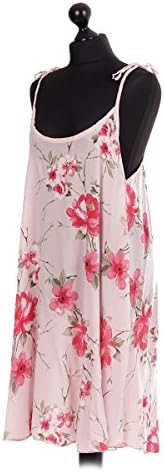 Street Fashion UK Womens Ladies Flared Summer Floral Tie Camisole Straps Sleeveless High Low Dip Hem Tunic Swing Top (Nude)