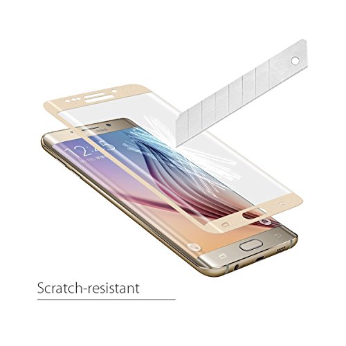 [2 Stück] EUGO Samsung Galaxy S6 Edge Schutzfolie – 3D Premium Full Coverage Gehärtetem Glas Schutzfolie Displayschutzfolie Panzerglas für Samsung Galaxy S6 Edge – Gold - 5