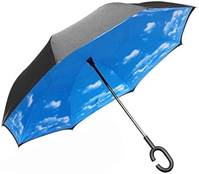 Happytimelol Inverted Umbrella Double Layer New Innovative Multi-Functional Rain/UV/Wind Protection Car Reverse Folding Umbrella with C-Shaped Handle