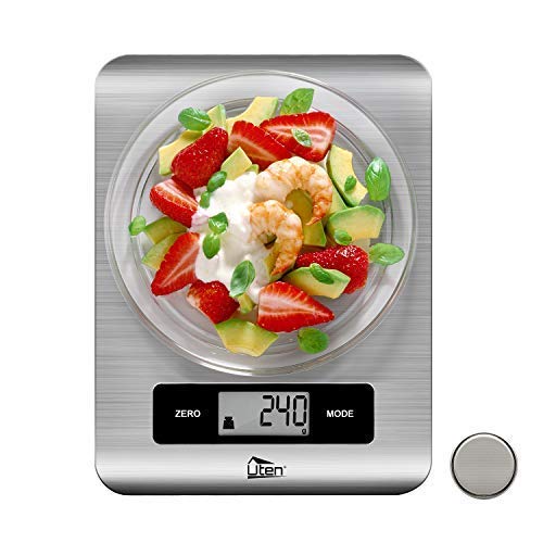 Uten Kitchen - Báscula electrónica Digital de Acero Inoxidable con Pantalla LCD, 16,8 x 21,8 x 1,2 cm (5 kg, 1 g)