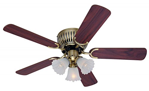 Pepeo Deckenventilator mit Licht Kisa, extra flach, Gehäuse Messing Antik, Flügel Mahagoni oder Eiche, 105 cm - 5