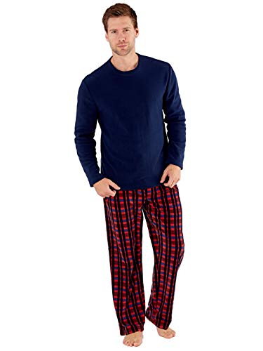 Harvey James - set pigiama uomo - maniche lunghe - stampa a quadretti (Medium, Borgogna)