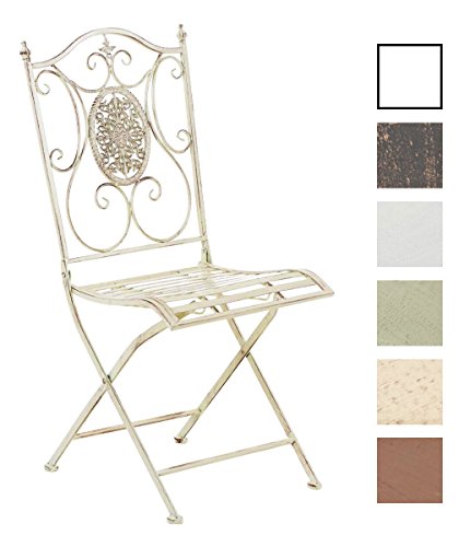 CLP Eisen Garten-Stuhl SIBELL, Metall-Stuhl klappbar, Dehsign nostalgisch antik antik-creme