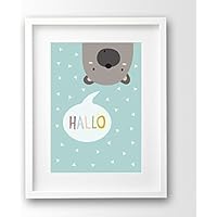 Hallo Bär Kinderposter A4 ungerahmt, türkis