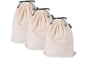 MISSLO Set of 3 Cotton Breathable Dust-Proof Drawstring Storage Pouch Multi-Functional Bag (Beige, Pack 3 M)