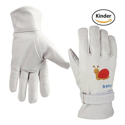 Preisvergleich Produktbild OZERO Handschuhe Arbeit Kinder mit Verstellbaren Klettverschlüsse Echtem Schafleder Handschuhe für Baumarkt Garten Gestickt mit Schnecken(XL)